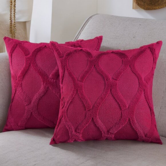 Decorative Pillow Covers 2pc Soft Accent Couch Boho Farmhouse Cottage Decor Red - Picture 2 of 12